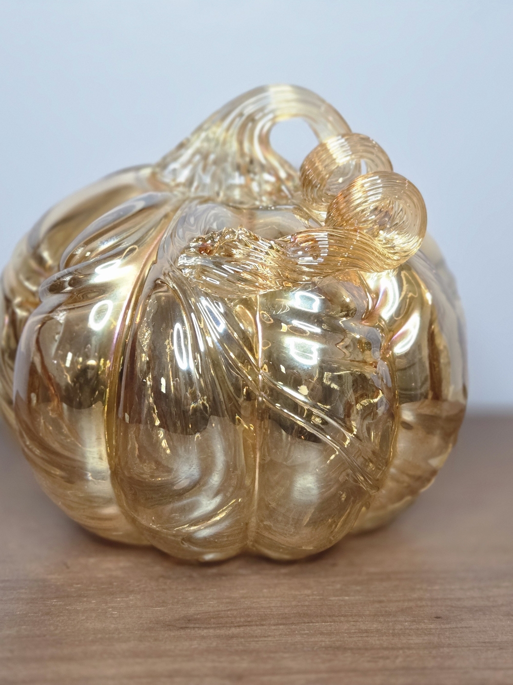 Handblown Glass Pumpkin Sculpture - Gold